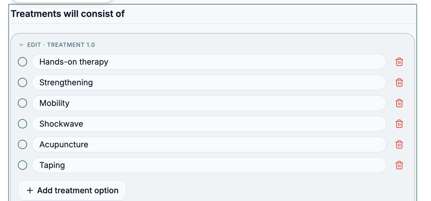 Treatment 1.0 single-list checklist editor